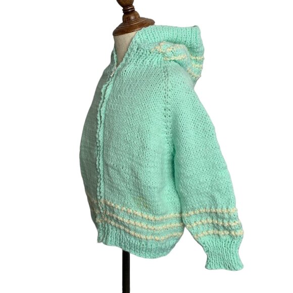 Vintage Handmade Knit Cardigan Sweater 4T Toddler Blue Green Long Sleeves Zipper - Picture 3 of 7